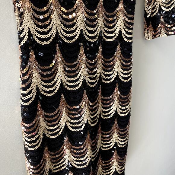 Crystal Doll Junior's Black Sequined Short 3/4 Sleeve Bodycon Party Dress XS - Picture 8 of 9